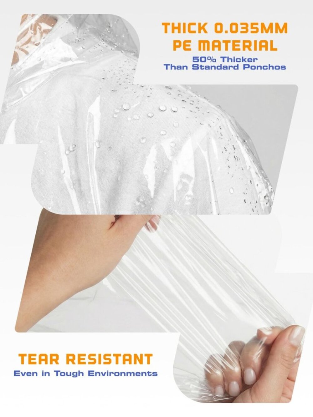 Disposable Rain Ponchos for Adults, Hooded Poncho, Family 5 Pack